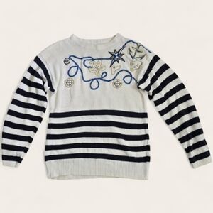Mermaidcore Beach Themed Black And White Striped Sweater M